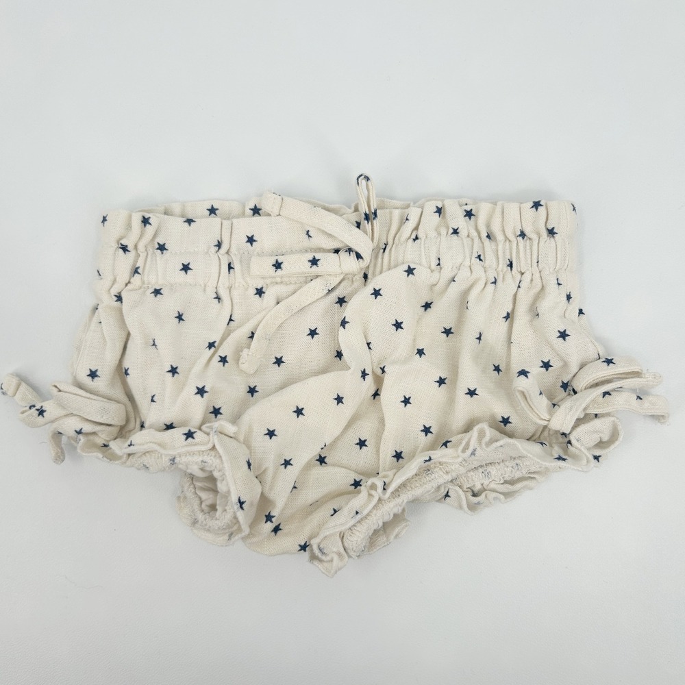 Cheeky Plum Baby Girls Linen Cotton‎ Star Print Ruffle Shorts Bloomers 12-18M
